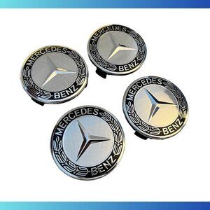 SET OF 4! 75mm Wheel Center Hub Caps Black Compatible w/ Mercedes Vehicles